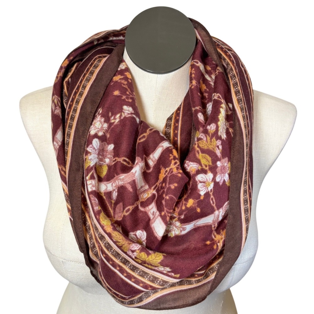 Womens Burgundyβ Floral Chain Border Print Lightweight Scarf One Size